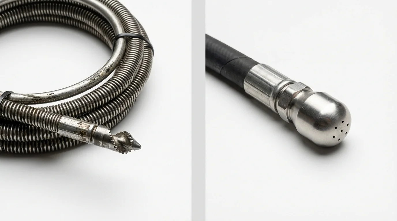 Drain snake cable and hydro jetting nozzle used for drain cleaning in Aberdeen, SD