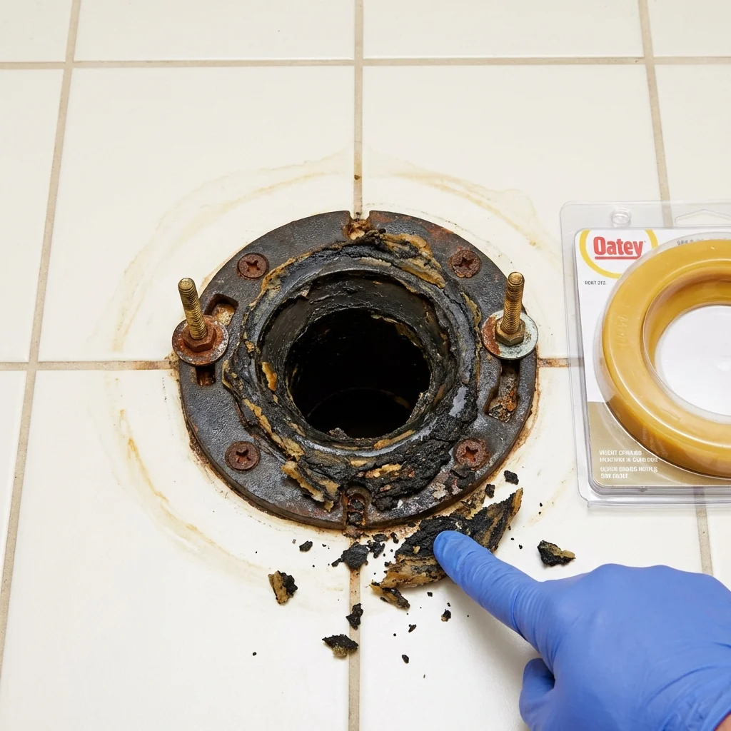 Failed wax ring showing water seepage at the base of a toilet in a Aberdeen, SD home