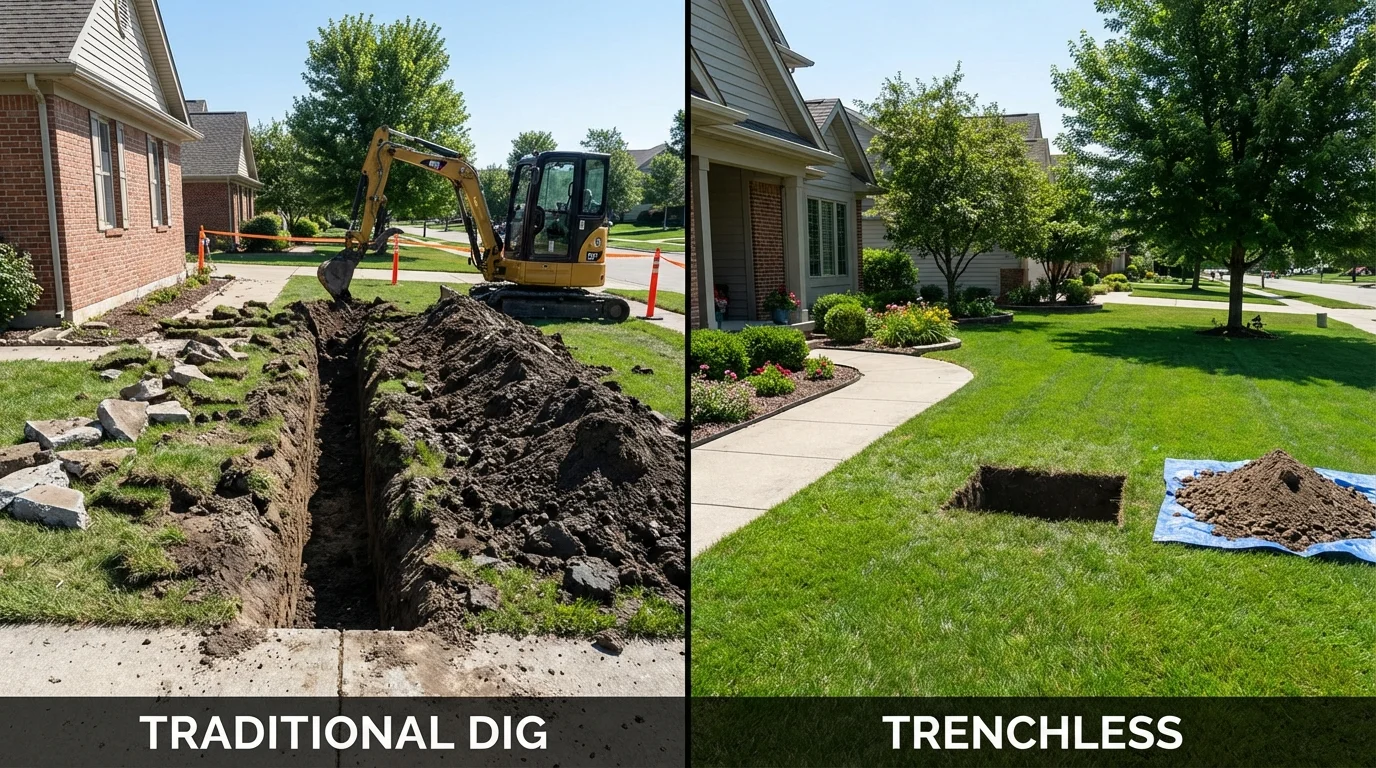 Trenchless sewer repair with minimal yard damage versus traditional excavation in Aberdeen, SD
